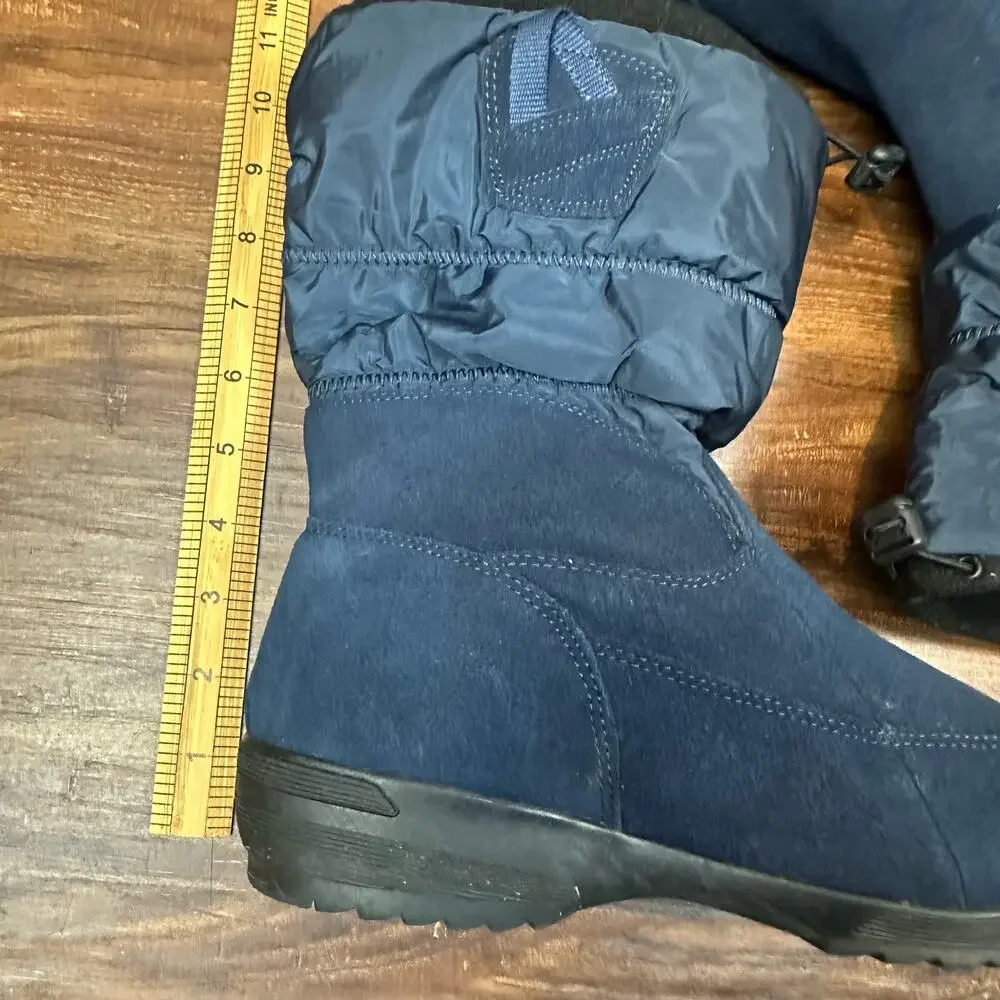 Lands End Blue Suede Slip On Slouch Winter Snow Boots 461673 Women's 9 9B